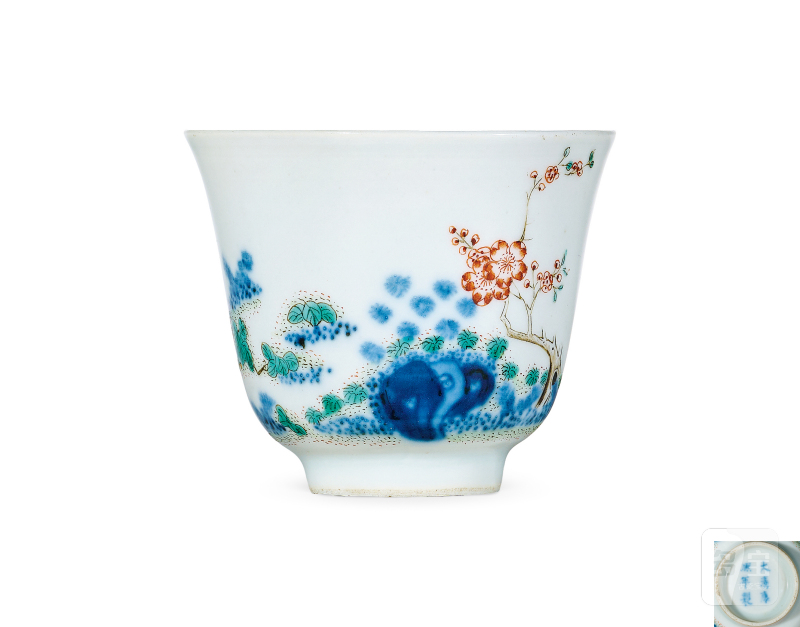 清光绪 青花五彩“二月”杏花花神杯